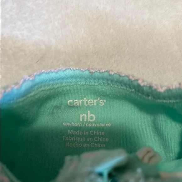(2 for $10) Carter's Green and Pink bow Footie / sleeper One Piece 🎀 - Picture 2 of 6
